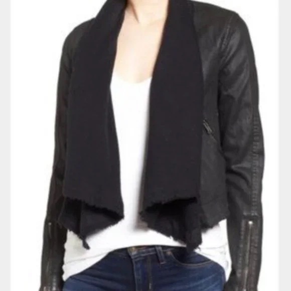 Free People Black Denim Jacket with Built in Scarf Size 4 - Picture 3 of 8
